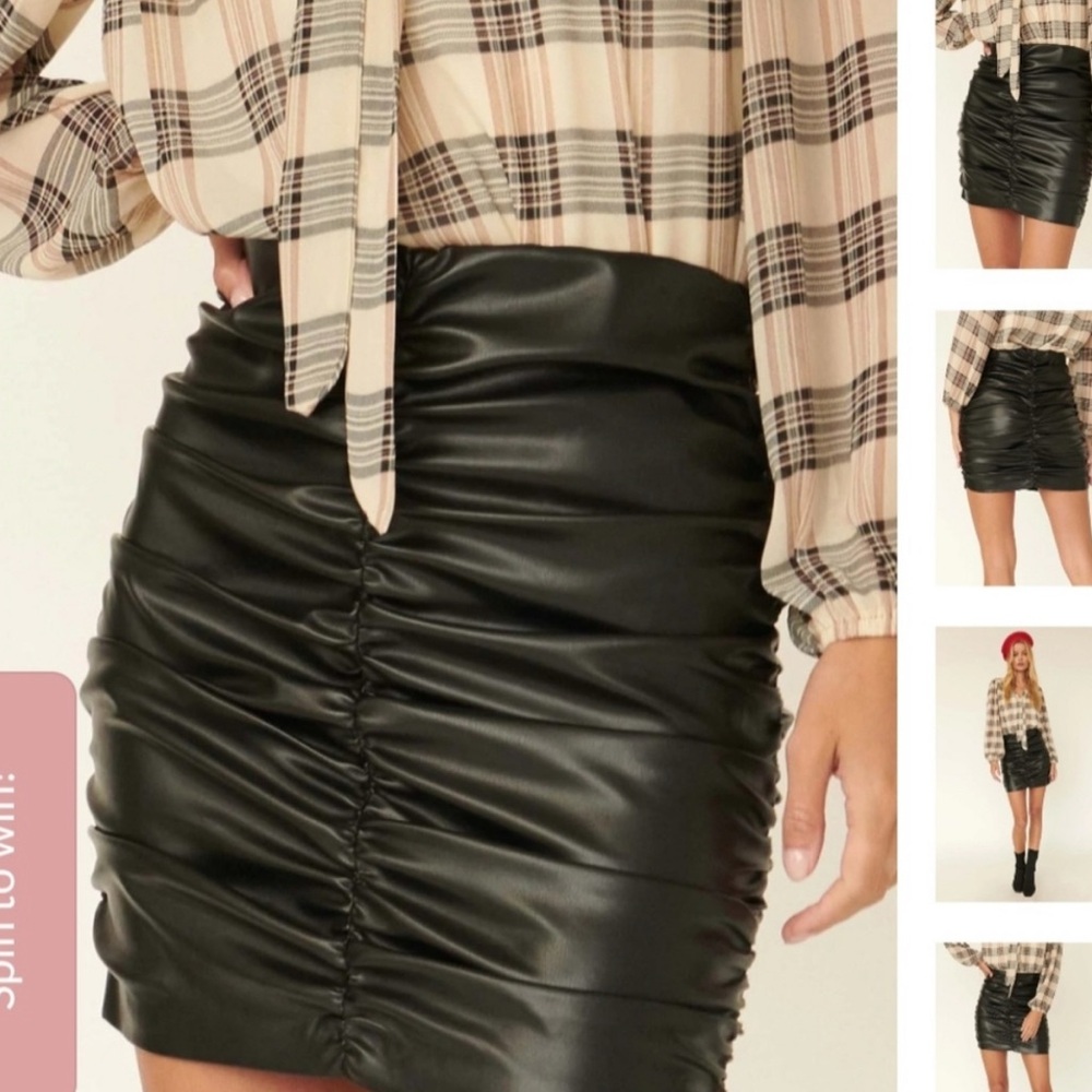 City Chic Black Ruched Pleather Skirt